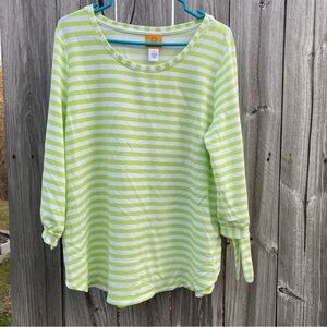 Ruby Rd. Vibrant Green and White Striped Long Sleeve Top